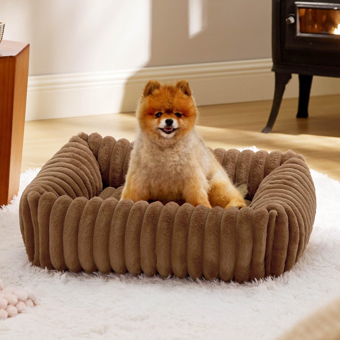 Cozy Corduroy Dog Bed | Winter Warm And Removable Cushion for Dogs Coffee / L beds