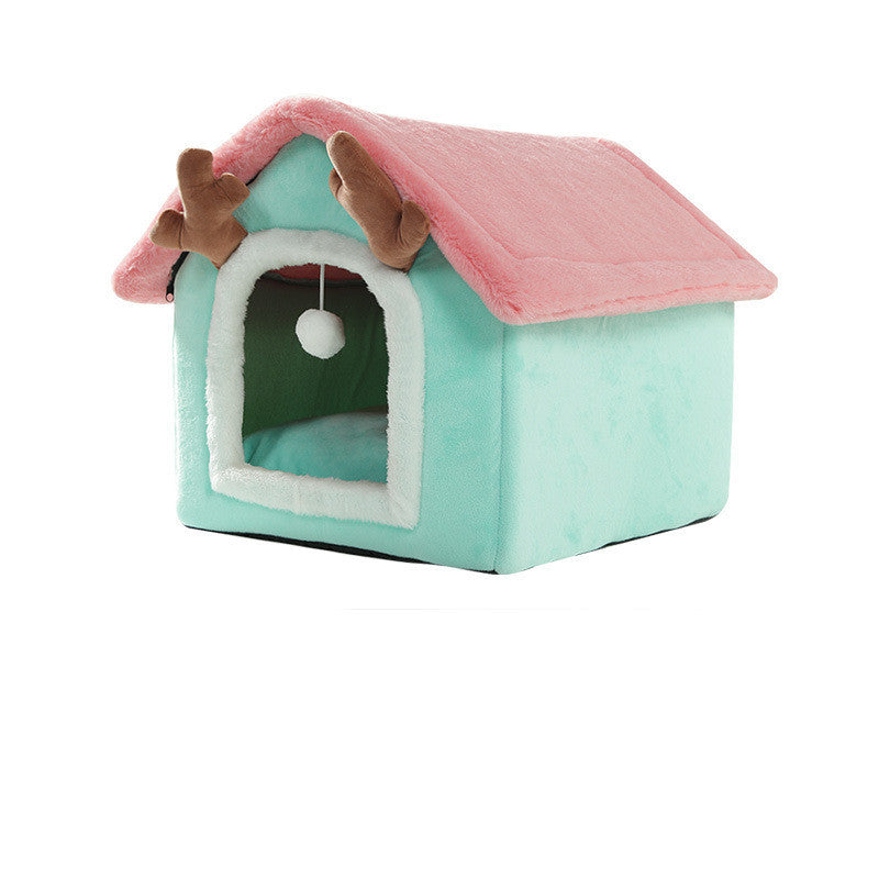 Plush Animal Themed Dog House | Cozy Dog House Green elk / Large size house