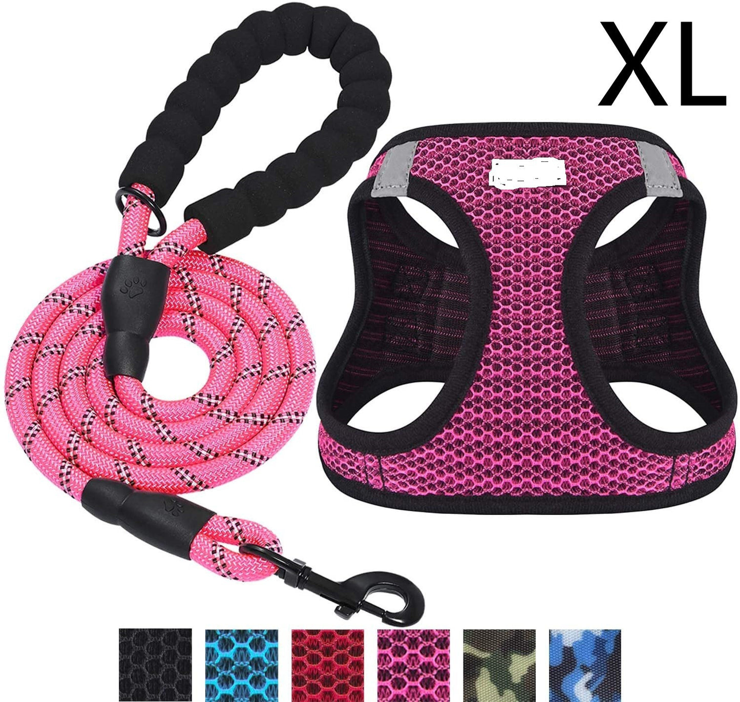 Reflective Nylon Dog Harness and Leash Set for Night Walks - Pink XL - Accessories