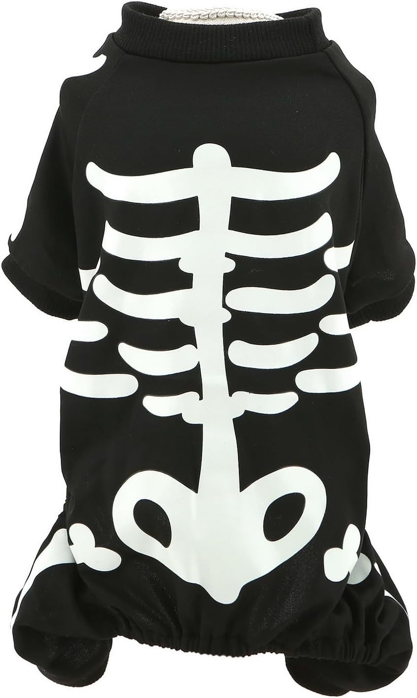 Glow in the Dark Skeleton Dog Jumpsuit | Halloween Costume for Small Dogs L costumes