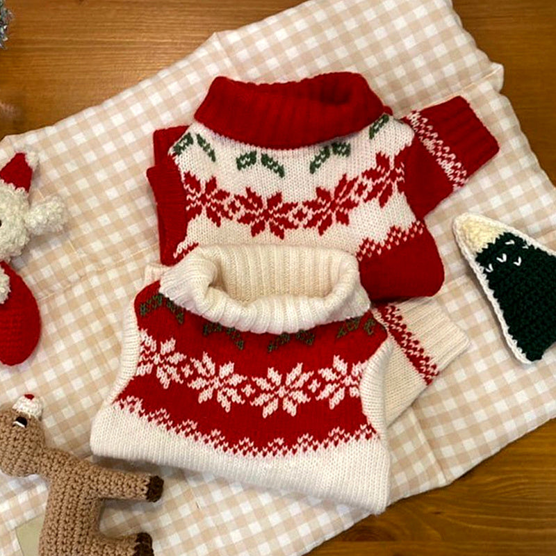 Knitted Dog Sweater: Casual Polyester Dog Pullover with Red And White Collar Accessories