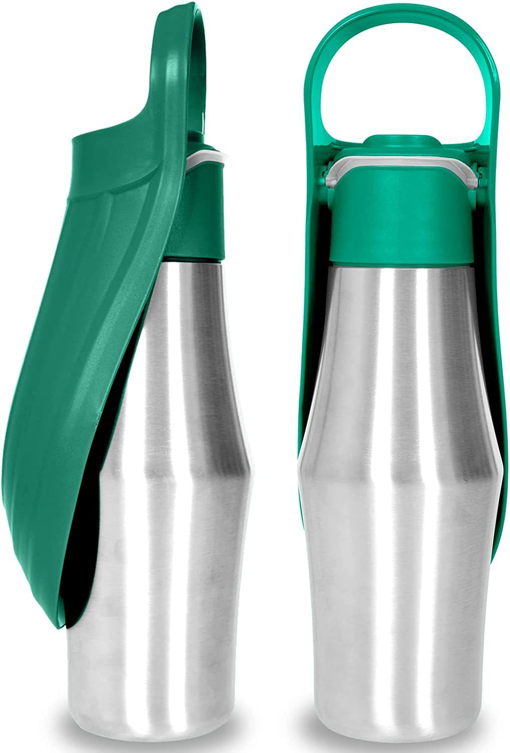 Portable Stainless Steel Dog Water Bottle | Dog Travel Dispenser with Built-in Silicone Bowl - Dark green - travel