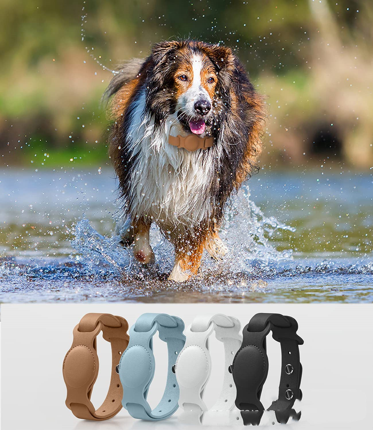 Adjustable Leather AirTag Dog Collar | Protective Anti-Loss Dog Collar With GPS - collar