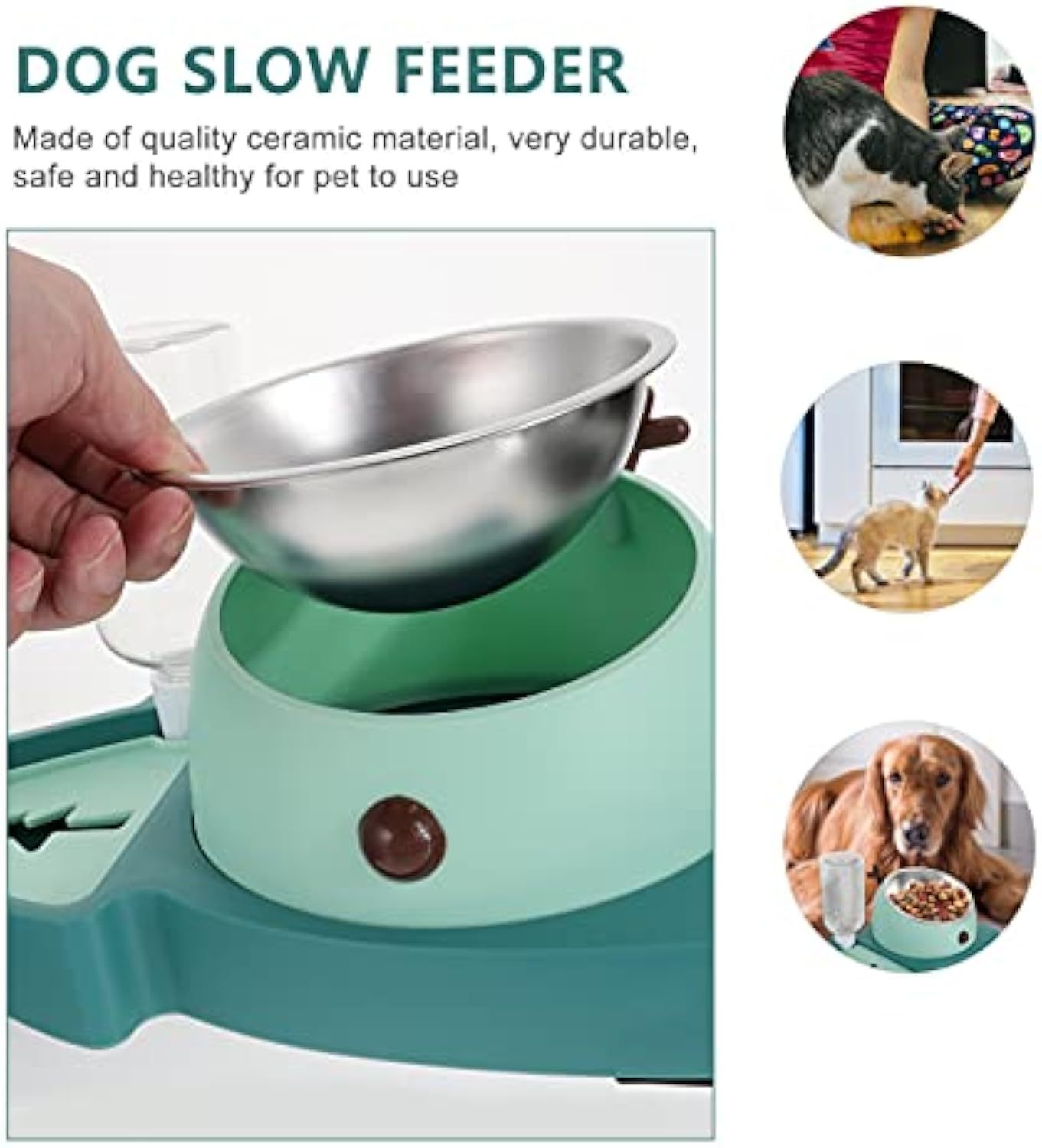 3 in 1 Slow Feeder Dog Bowl with Automatic Water Dispenser food