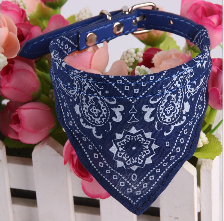 Dog Triangle Scarf: PU And Canvas Dog Bandana Blue Accessories