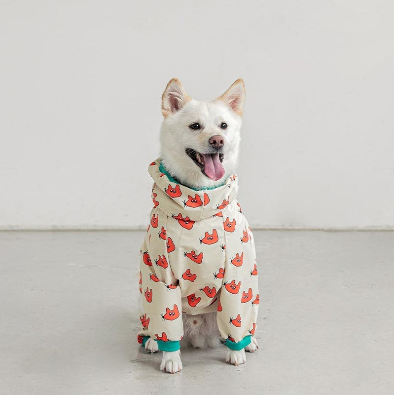 Cartoon Dog Raincoat: Four-Legged Waterproof Hooded Dog Jacket - White / 2XL - Accessories