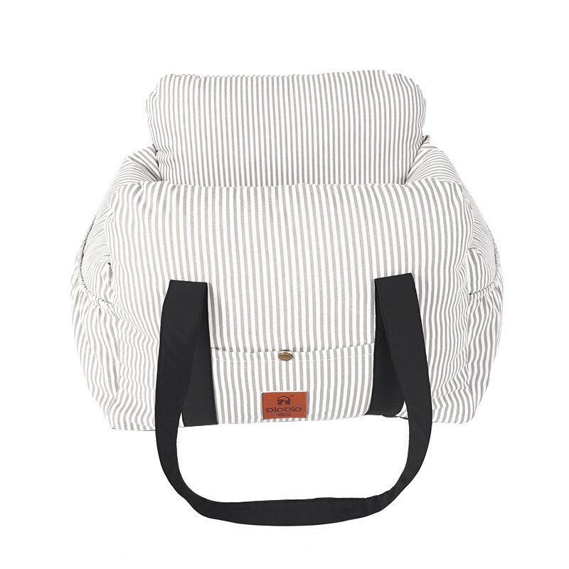 Dog Travel Car Booster Seat | Dog Safety Bed with Removable Cushion - Striped grey / 1PC - travel