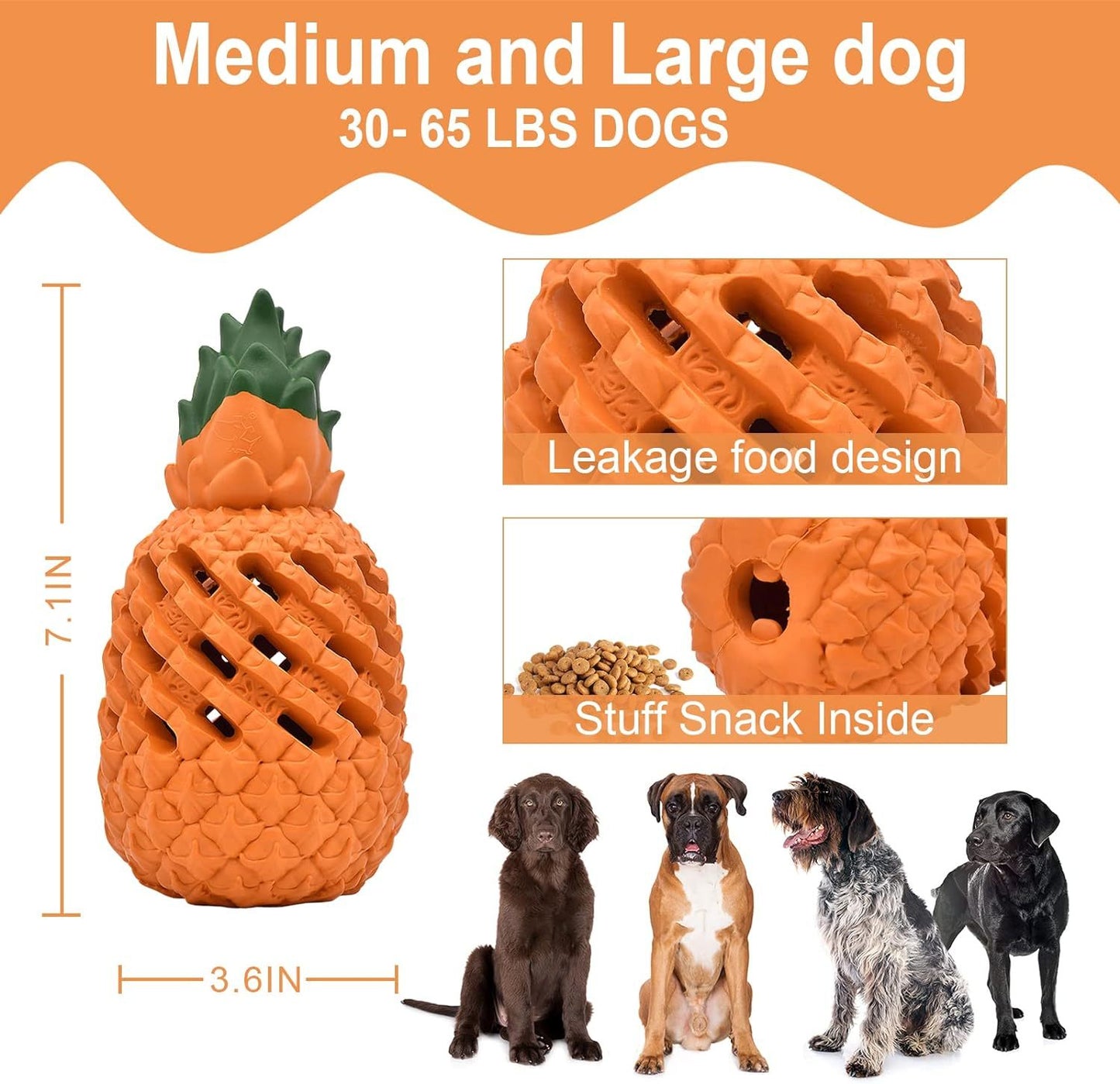 Indestructible Pineapple Dog Chew Toy | Natural Rubber Treat Dispenser for Dogs toys