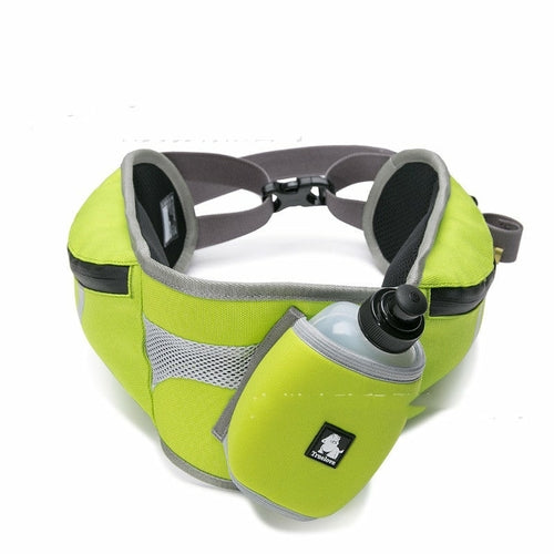 Hands-Free Dog Walking And Running Waist Bag | Adjustable Pouch with Water Bottle Holder - Green - Dog Travel Essentials