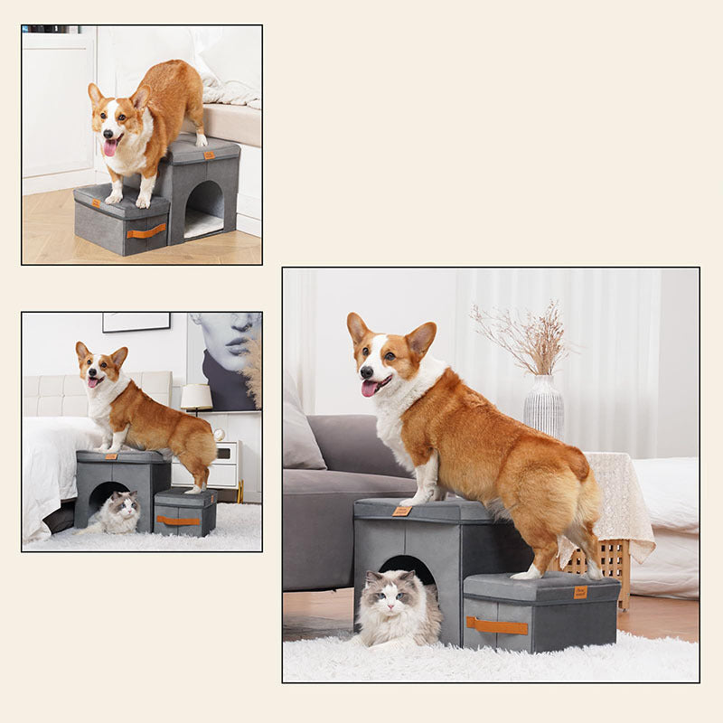 Foldable Dog Stairs with Storage | Gray 2 And 3 Step Dog Ladder home