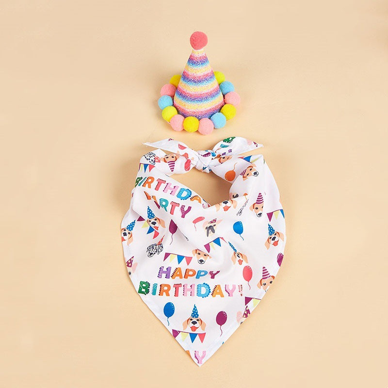 Creative Printed Dog Birthday Bib And Hat Set Ins Style Pet Accessory birthday