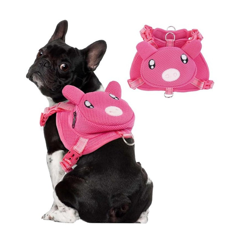Cartoon Dog Travel Harness Backpack | Adjustable Leash & Small Dog Bag - Pink - travel