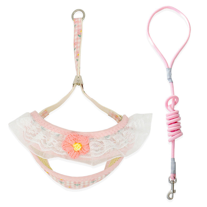 Harness And Leash Set for Small Dogs | Cute Hairy Flower Design - Pink Wool Flowers / M - coats