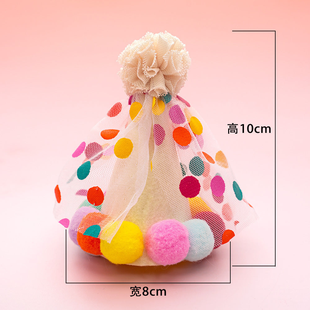 Pet Polka Dot Lace Bib Dog Birthday Suit Hat Colorful Free Size / L birthday