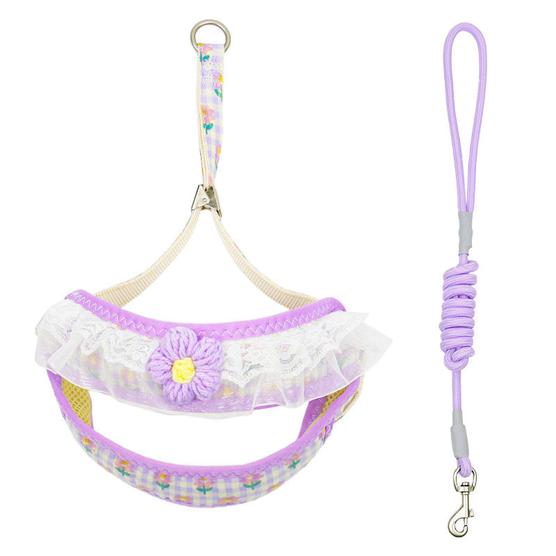 Harness And Leash Set for Small Dogs | Cute Hairy Flower Design - Purple Wool Flowers / M - coats
