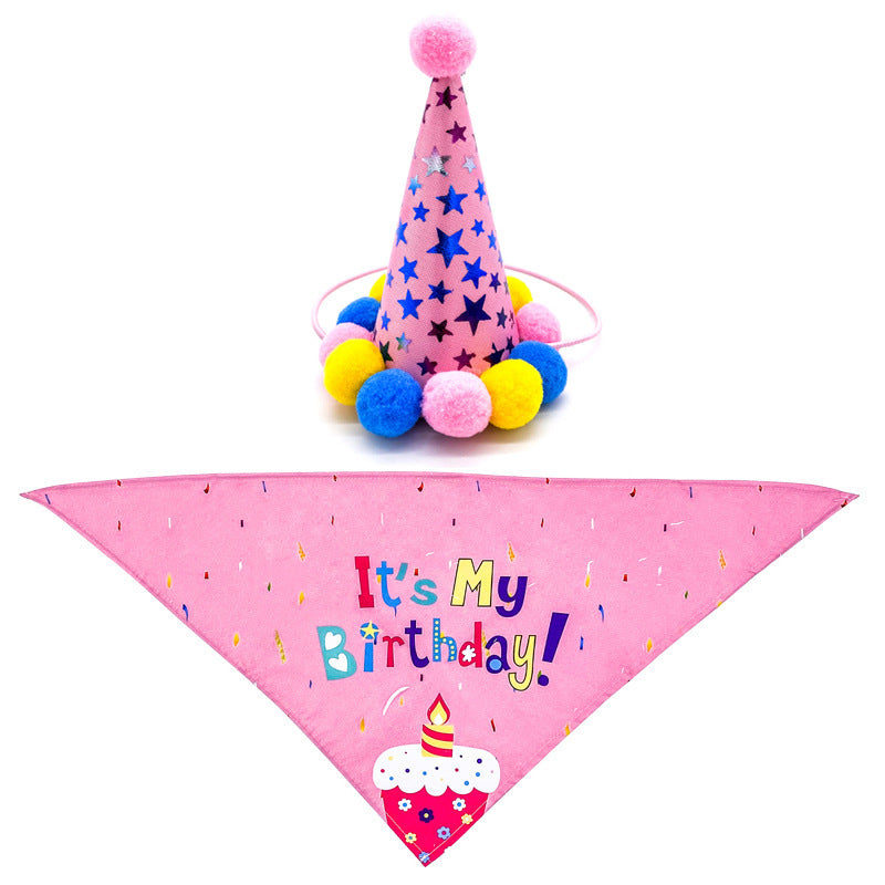 Pet Dog And Cat First Birthday Party Triangle Party Accessories for Dogs Pink birthday