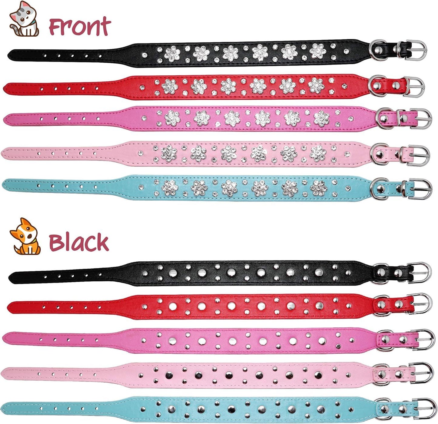 Rhinestone Flower Studded PU Leather Dog Collar | Adjustable Collar For All Dogs collar