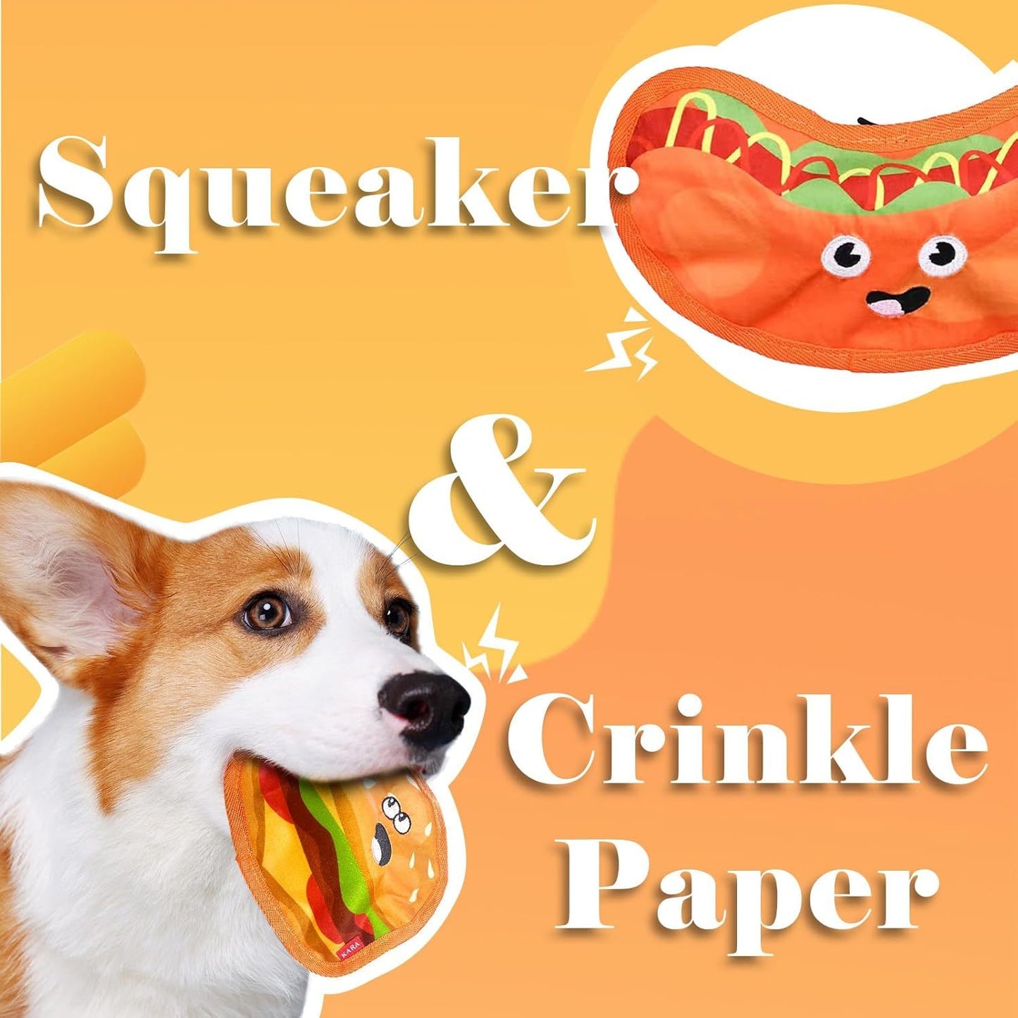 Squeaky Crinkle Hamburger Dog Toy | No Stuffing Interactive Dpg Chew Toy beds
