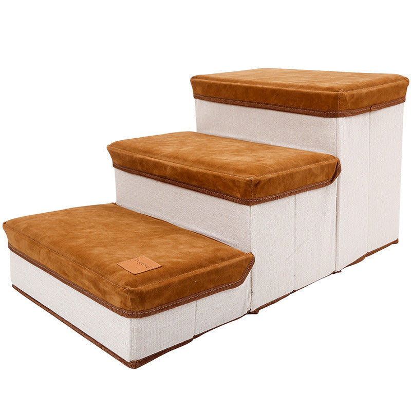 Brown Foldable Dog Stairs with Storage Cotton Dog Ramp home