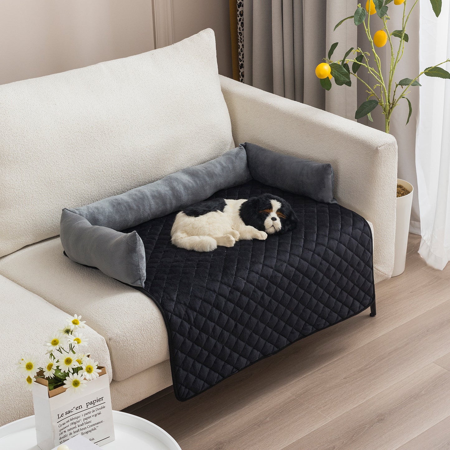 Washable Plush Dog Sofa Bed | Anti Slip Warm Mat for Dogs Pet Pad Gray And Black / 75x120cm beds