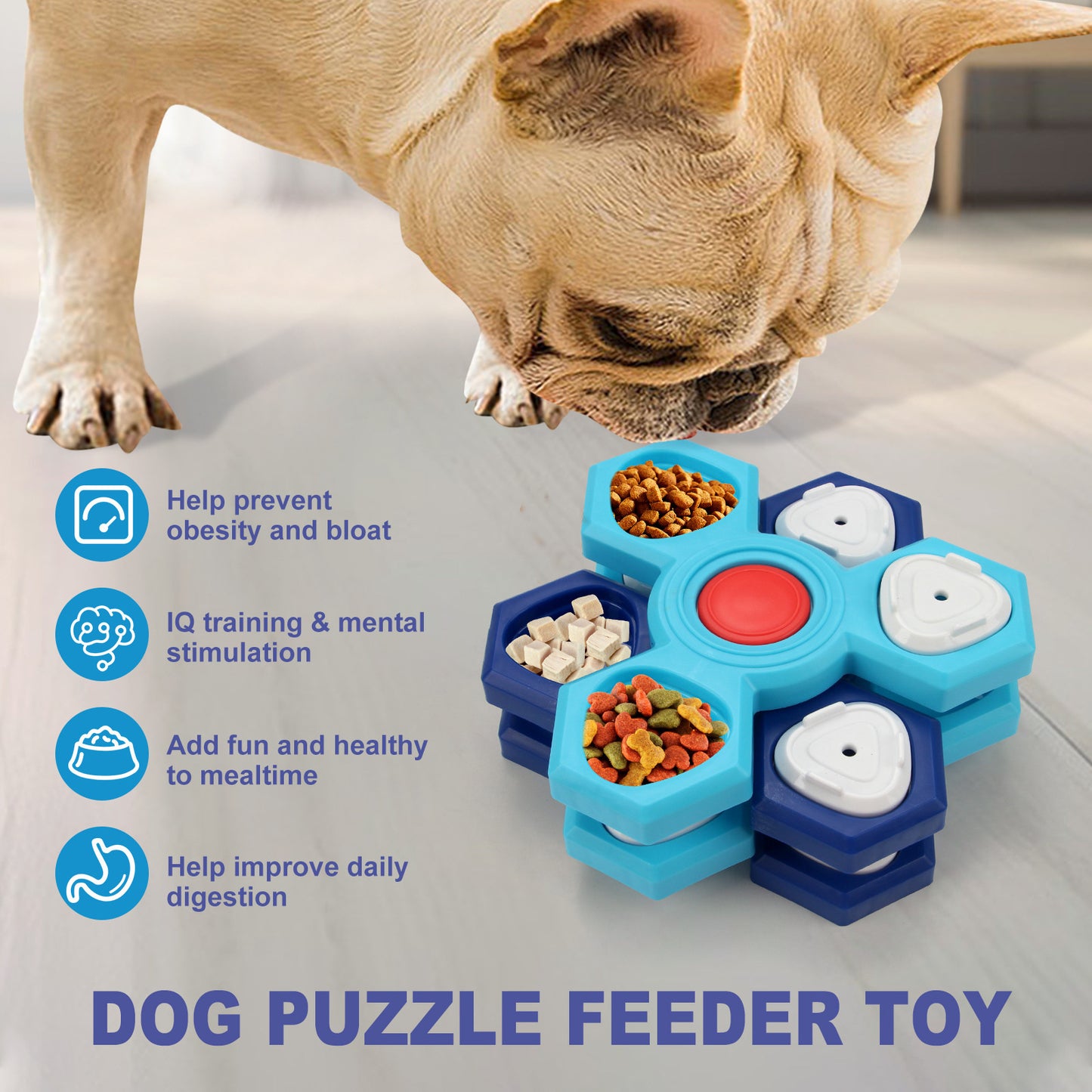Interactive Dog Slow Feeder Puzzle Bowl | Mental Stimulation Anti Bloat Dog Food Dish Blue food