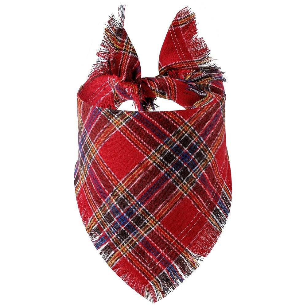 Plaid Tassel Triangle Scarf: Stylish Casual Dog Bandana 1Style / M Accessories