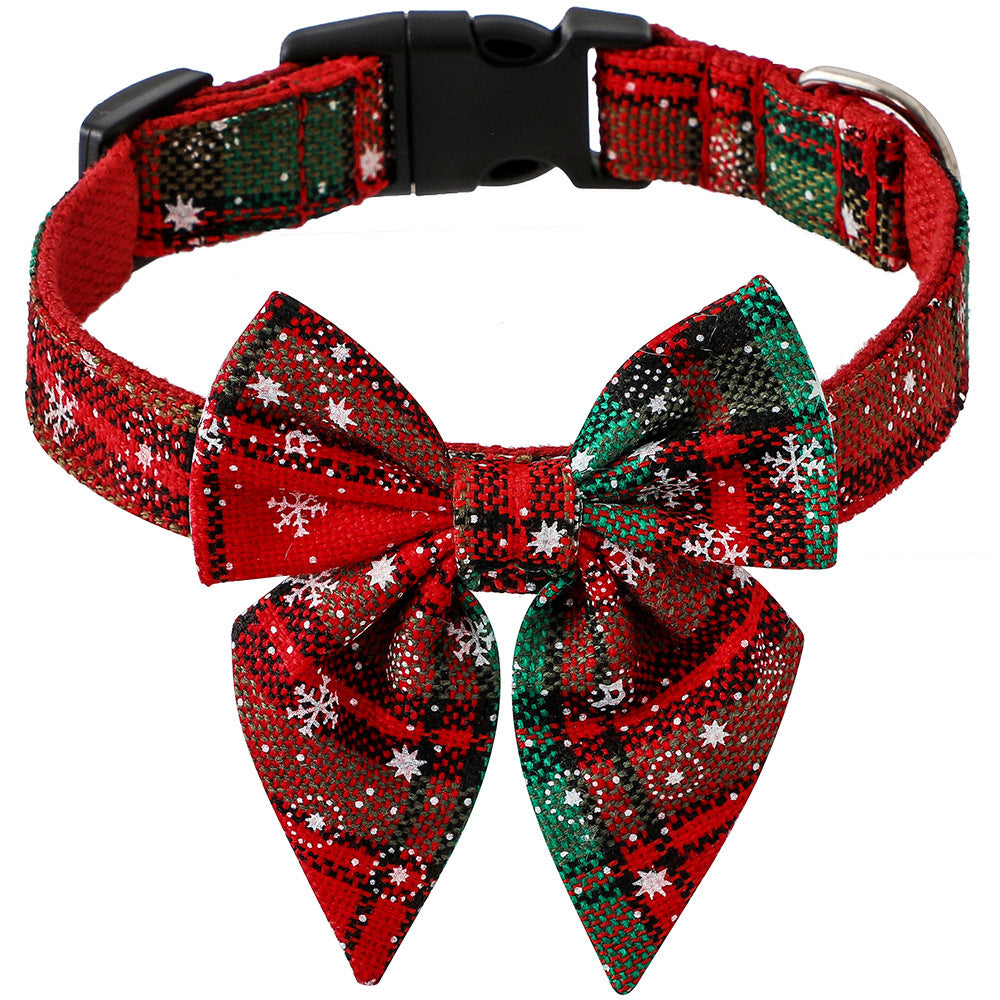 Pet Collar Bow Tie Christmas Dog Red And Green Snowflake / L christmas