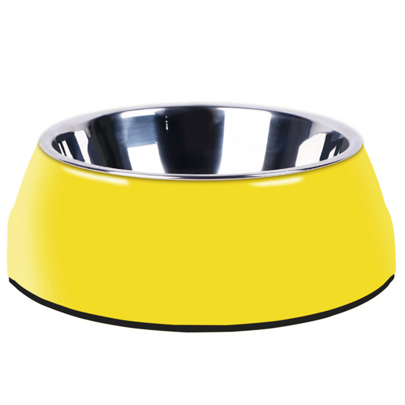 Classic Stainless Steel And Melamine Dog Bowl | Multi Color Dog Dishes for All Sizes Yellow / L food