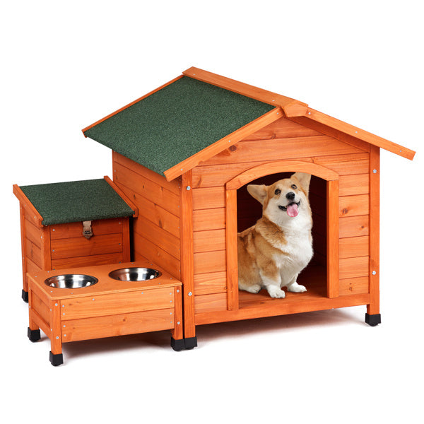 Wooden Dog House with Asphalt Roof | Outdoor And Indoor Dog Kennel Golden red beds