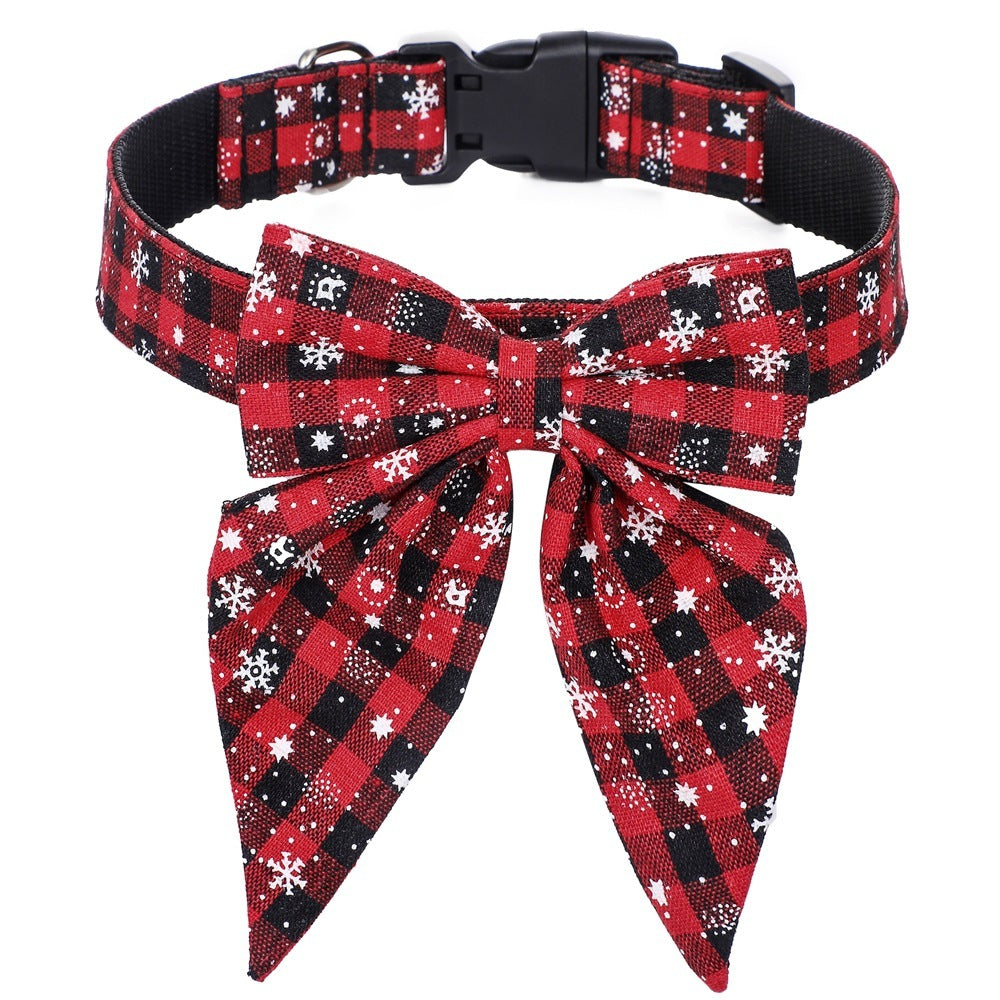 Pet Collar Bow Tie Christmas Dog Red And Black Snowflake / L christmas
