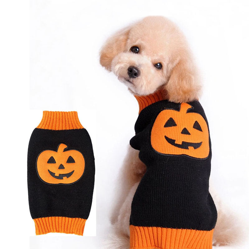 Pet Halloween Dog Knitted Pumpkin Sweater: Acrylic Dog Halloween Costume Accessories