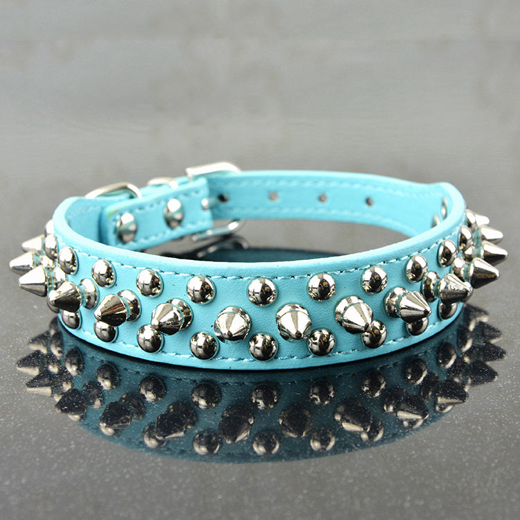 Adjustable Leather Studded Dog Collar | Spiked Collar Small And Medium Dogs Blue / L collar