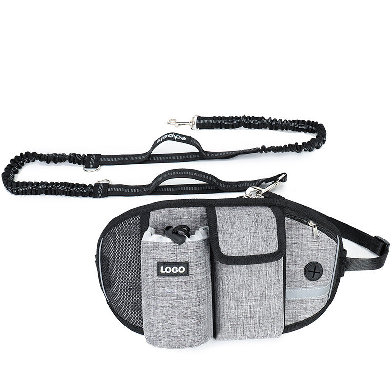 Hands Free Dog Training Leash And Waist Bag Set | Outdoor Pouch for Training With Dogs Grey set leash