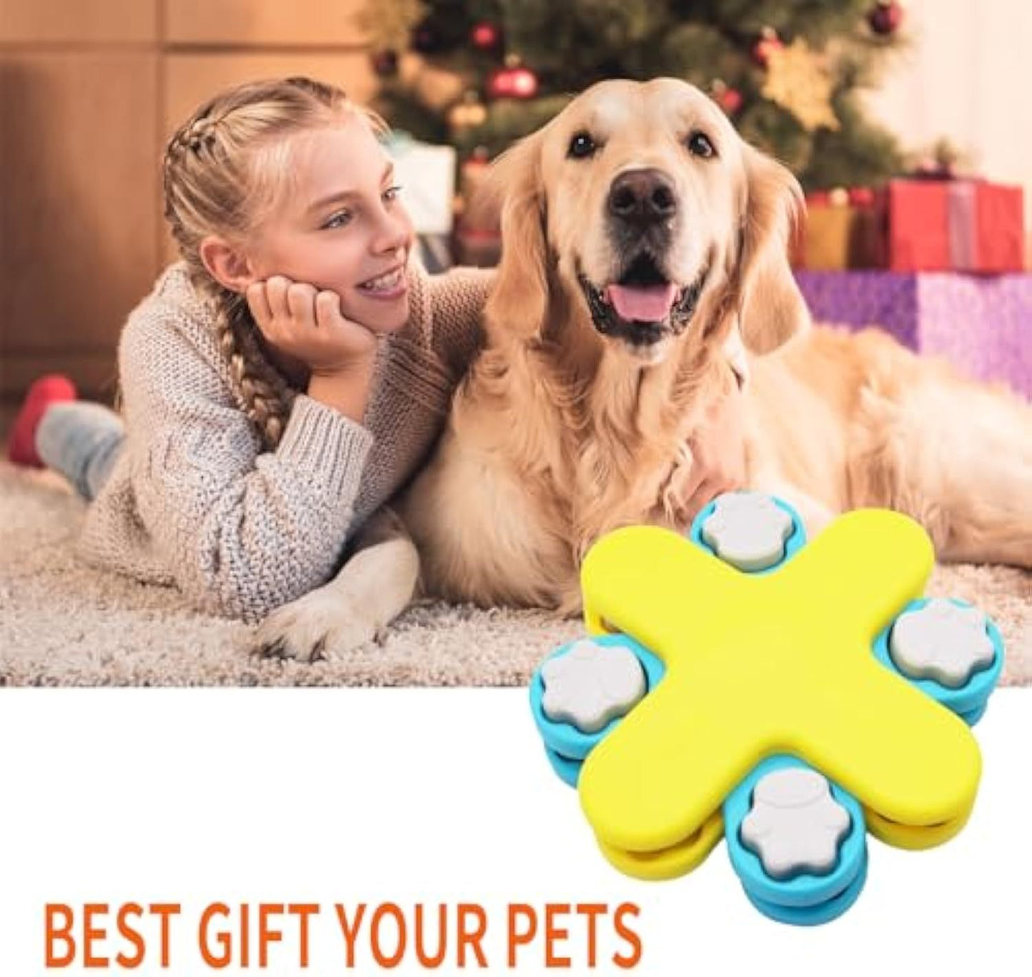 Interactive Dog Puzzle Feeder Toy | Slow Feeder for Dogs IQ Training Yellow food