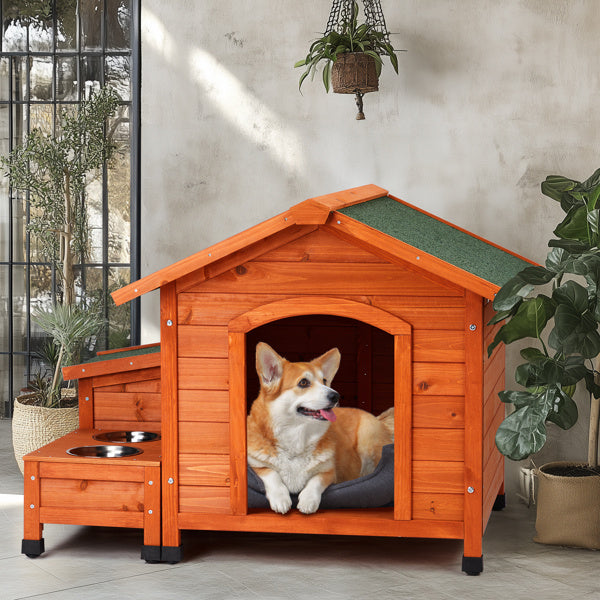 Wooden Dog House with Asphalt Roof | Outdoor And Indoor Dog Kennel Golden red beds