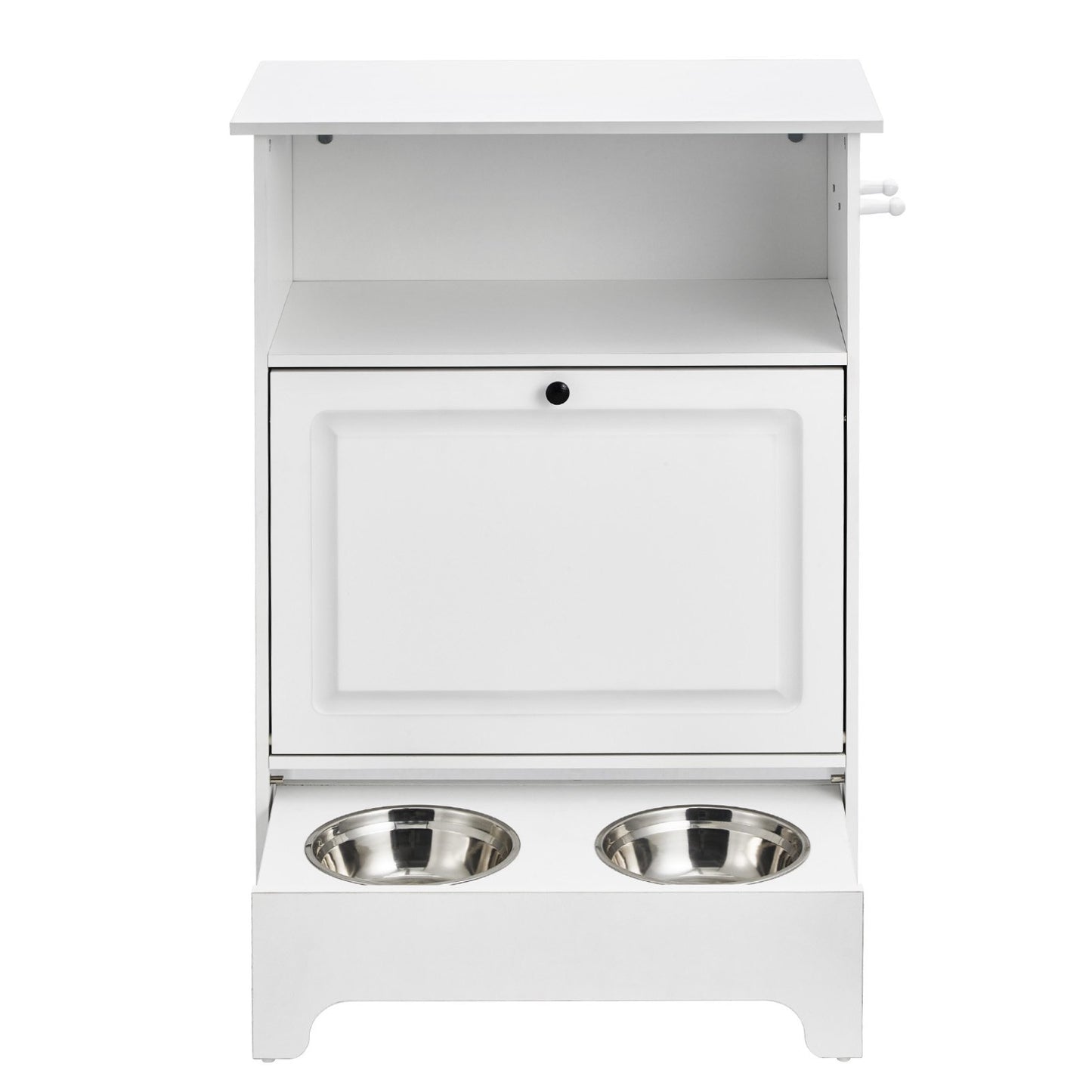 VEVOR Dog Feeding Station with Elevated Dog Bowls | Hidden Storage Cabinet for Dog Food And Toys White food