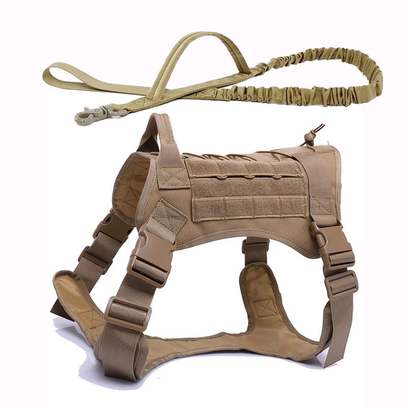 Tactical Dog Harness And Vest | Outdoor Dog Training Gear with Reflective Nylon Brown set / L harness