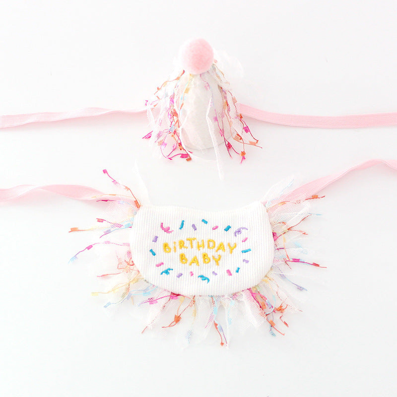 Dog Birthday Party Bib And Hat Set Japanese And Korean Style Triangle Scarf Bib to hat / M birthday
