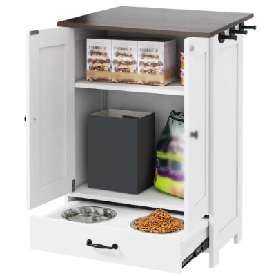 Modern Dog Feeding Station with Hidden Storage And Elevated Bowls | Dog Food Cabinet White beds