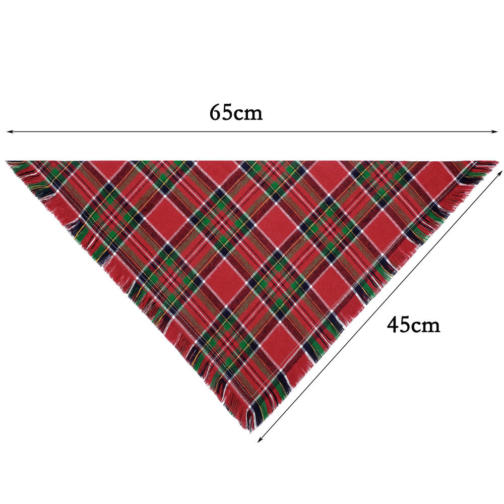 Check Dog Triangle Scarf: Tassel Style Woven Dog Bandana Accessories