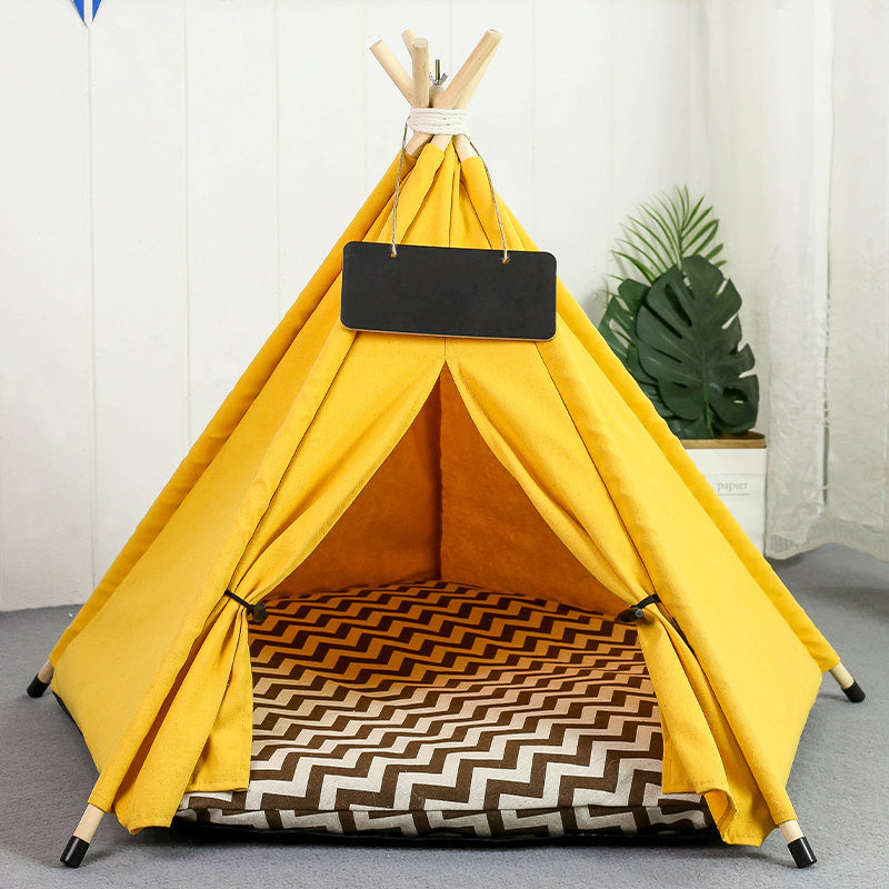 Portable And Washable Dog Teepee Tent | Indoor Dog House with Cushion Yellow / L beds