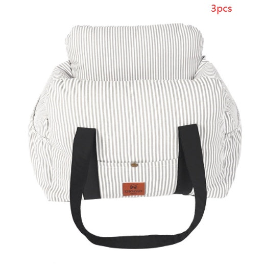 Dog Travel Car Booster Seat | Dog Safety Bed with Removable Cushion - Striped grey / 3PCS - travel