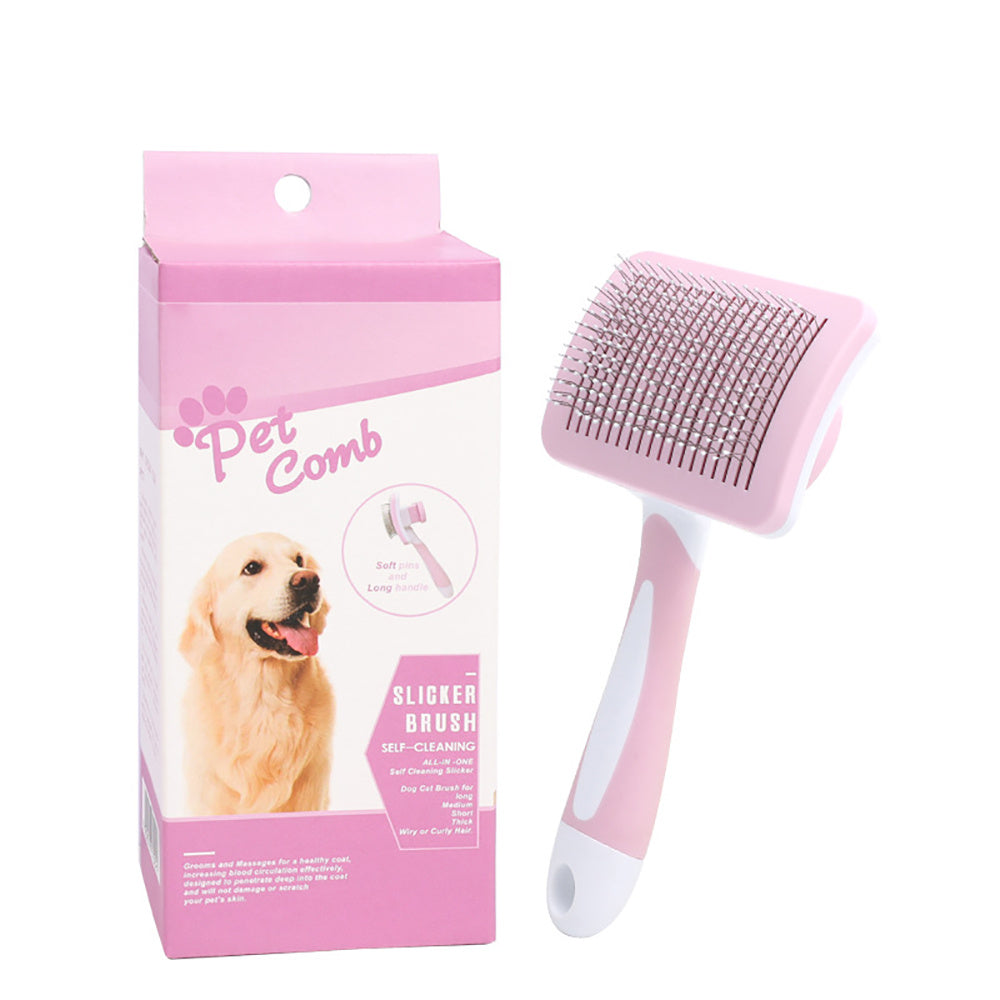 Self Cleaning Slicker Brush for Dogs | One Click Grooming for All Dog Types Pink home