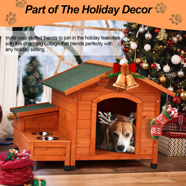 Wooden Dog House with Asphalt Roof | Outdoor And Indoor Dog Kennel Golden red beds