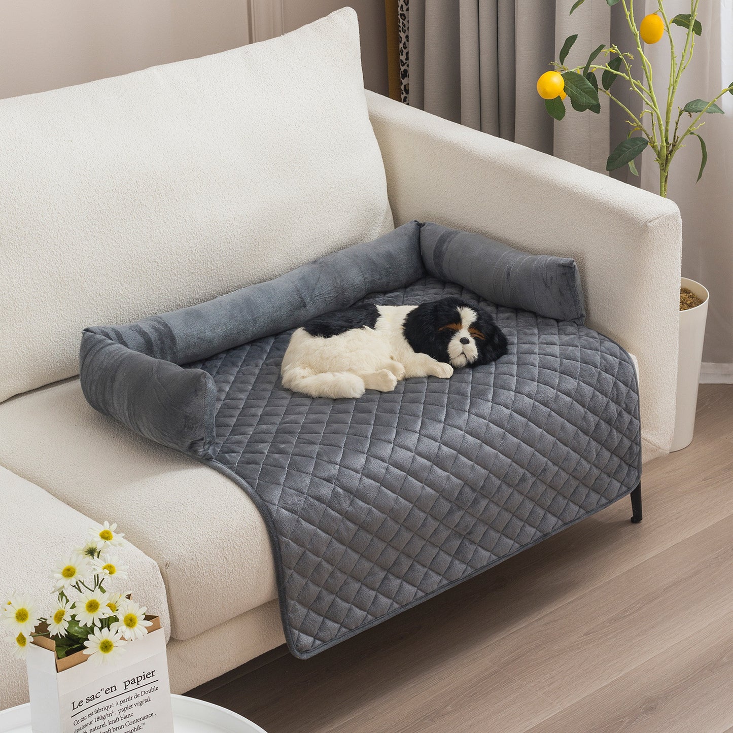 Washable Plush Dog Sofa Bed | Anti Slip Warm Mat for Dogs With Pillow Pet Pad Dark Gray / 75x120cm beds