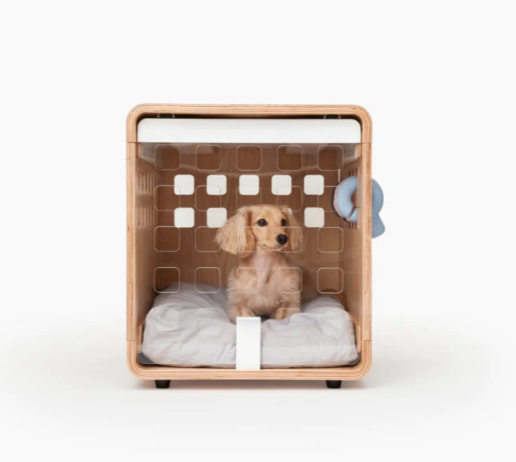 Modern Solid Wood Indoor Dog House | Luxury Dog Kennel with Clear Acrylic Panel Solid Wood / M house