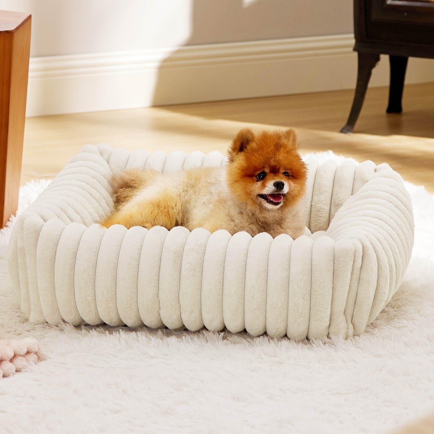 Cozy Corduroy Dog Bed | Winter Warm And Removable Cushion for Dogs Beige / L beds