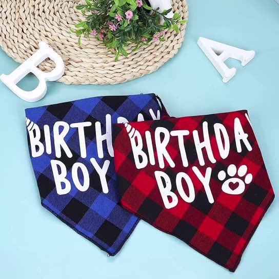 Plaid Dog Birthday Scarf College Style Triangle Dog Bib For Dog’s Birthday birthday