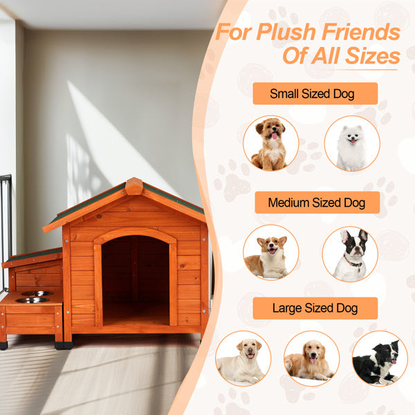 Wooden Dog House with Asphalt Roof | Outdoor And Indoor Dog Kennel Golden red beds