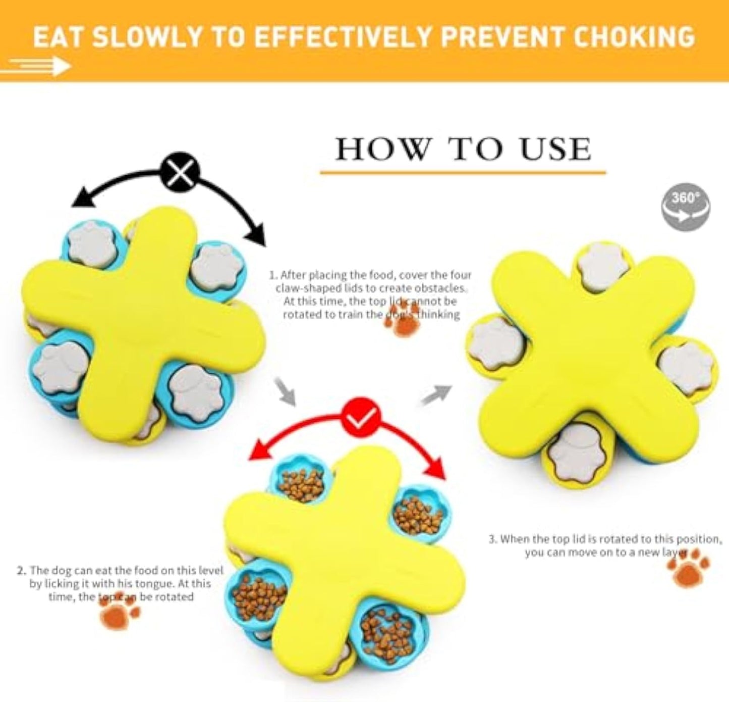 Interactive Dog Puzzle Feeder Toy | Slow Feeder for Dogs IQ Training Yellow food